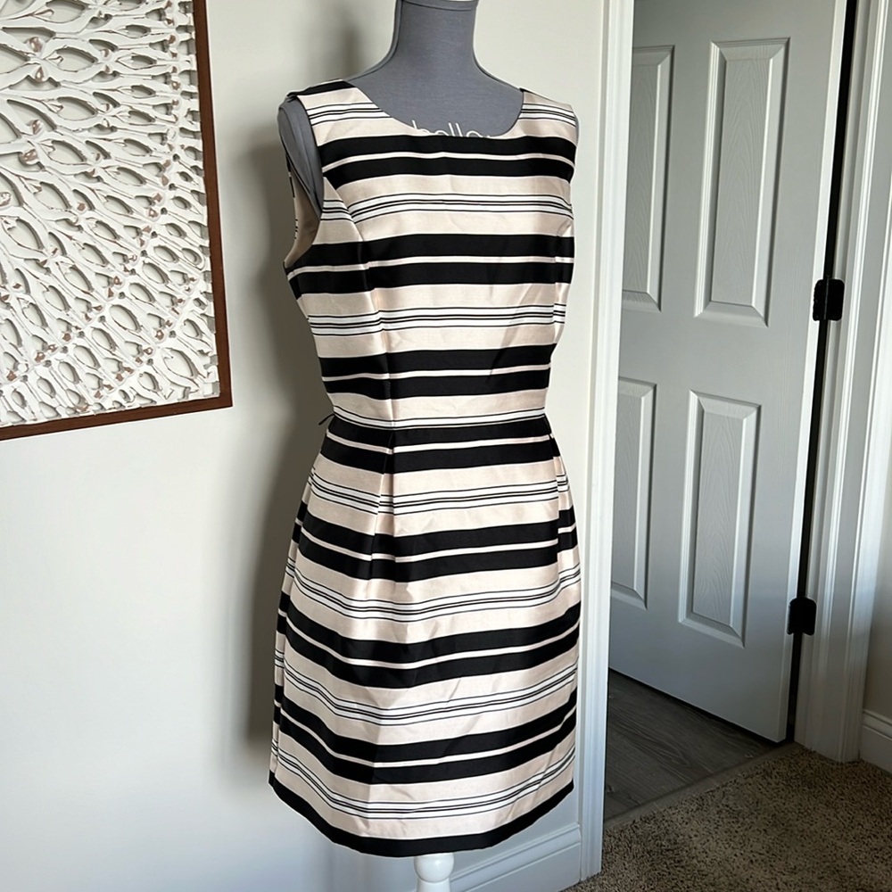 White House Black Market Black and Cream Striped Midi Sheath Dress